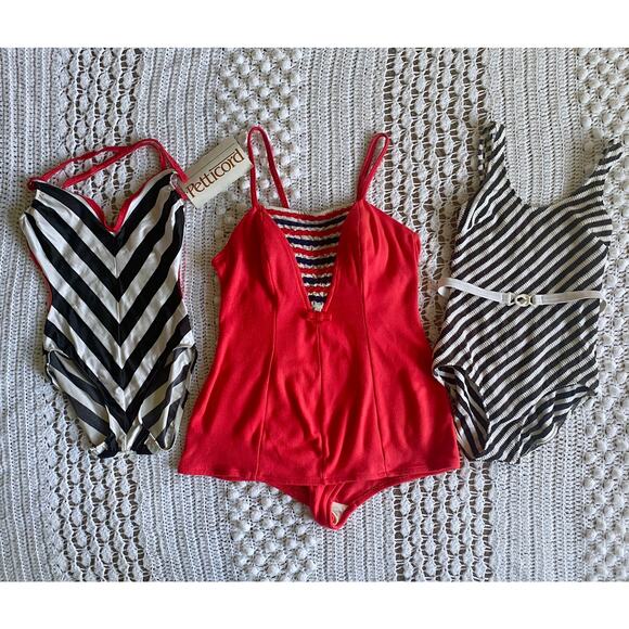 vintage 50s Red NAUTICAL navy CATALINA SWIMSUIT Plus Size/16 xl knit playsuit 38 - Picture 8 of 9